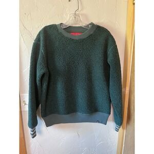 Krimson Klover Womens Sherpa Fleece Pullover Sweatshirt Green Small Striped Cuff